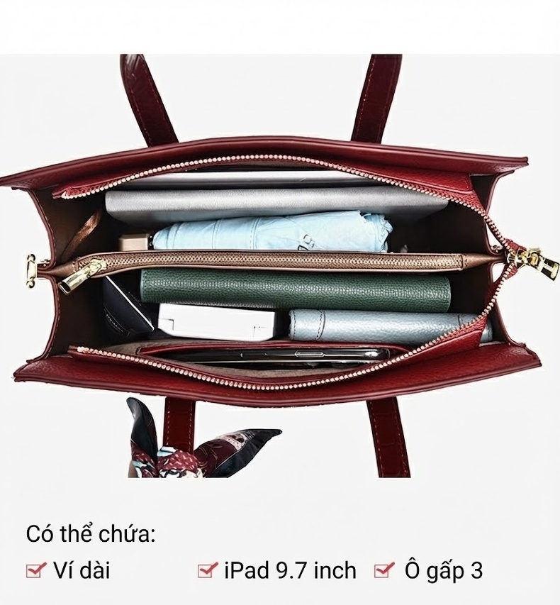 Túi Xách Tay Nữ Cao Cấp, Túi Đeo Chéo Thời Trang Màu Đỏ Rượu Vang chi tiết 3