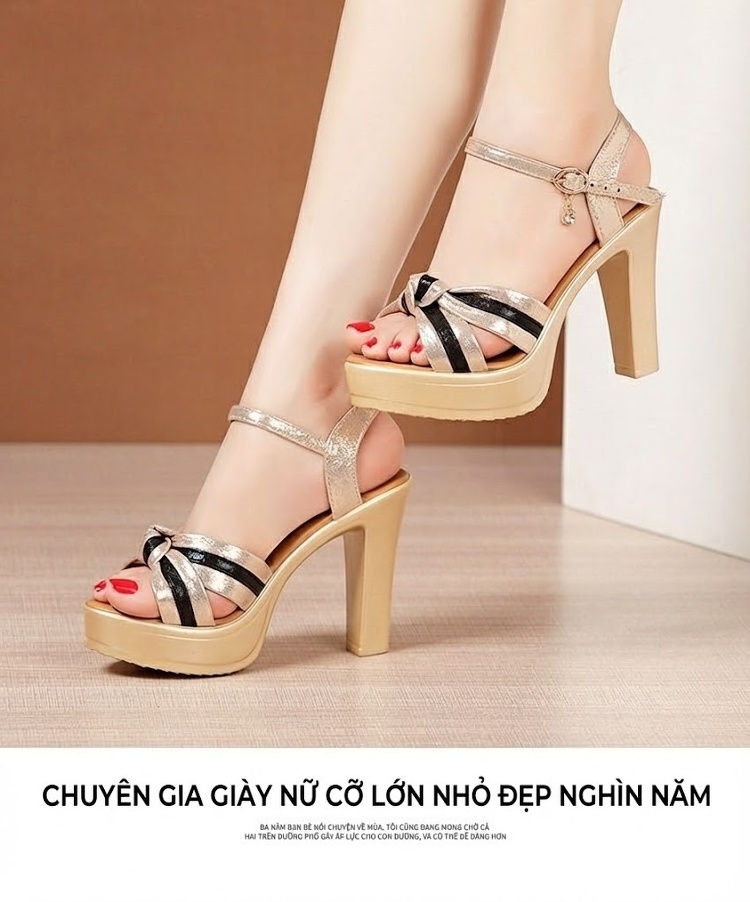 Giày Sandal Cao Gót Nữ Quai Ngang Hở Ngón Gót Cao 10cm Màu Vàng, Đen, Đỏ chi tiết 10