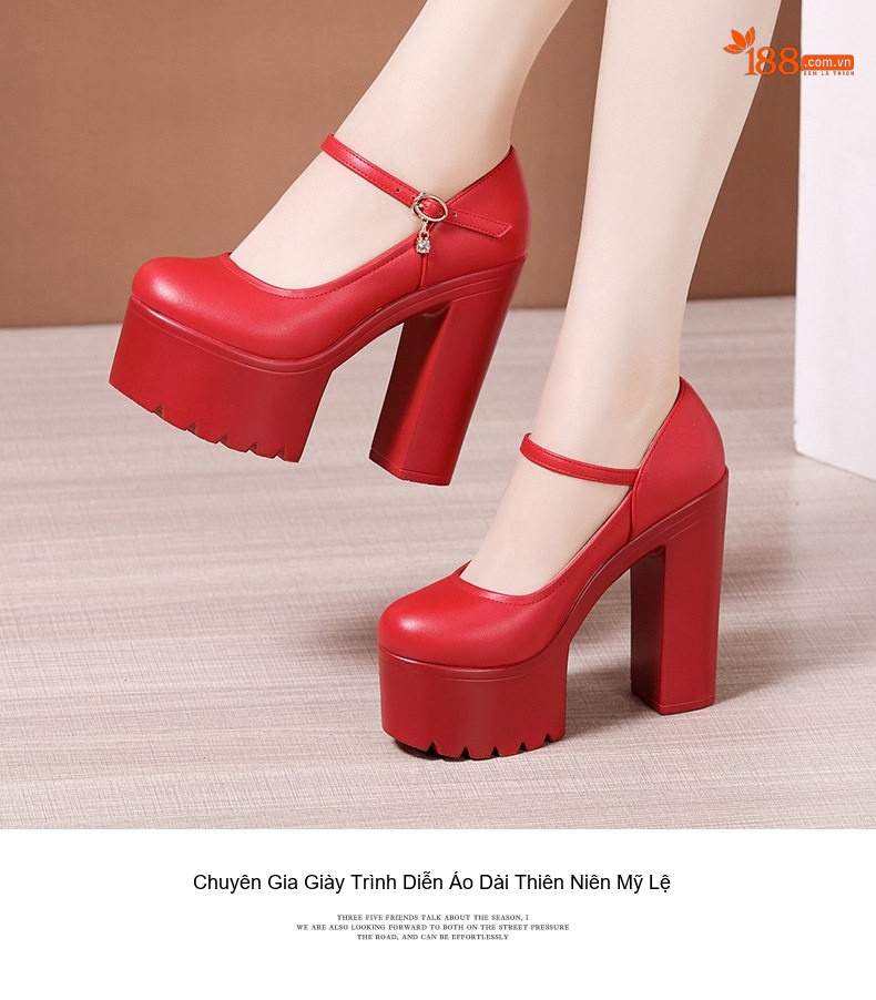 Giày Cao Gót Nữ Quai Ngang Đế Dày 15cm Da Bóng Màu Đen, Trắng, Đỏ, Bạc... chi tiết 13