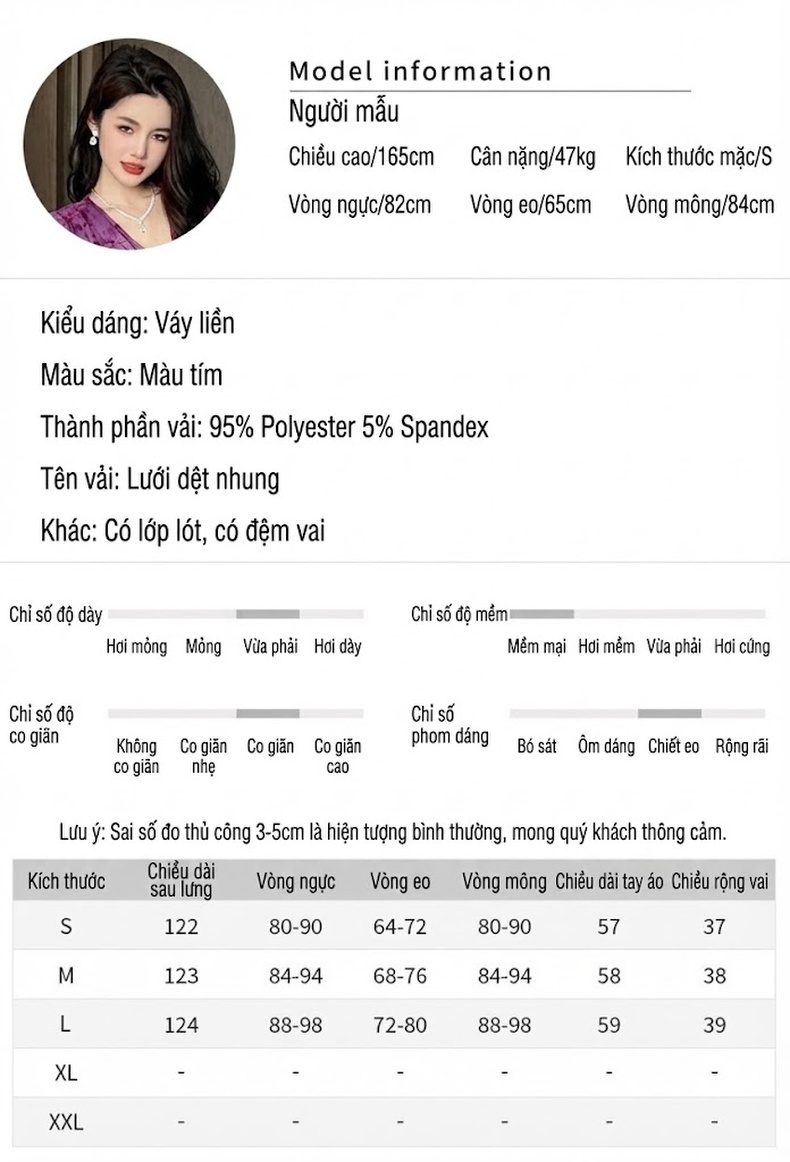 Váy Dài Nữ Cổ chữ V Thêu Hoa Nhung Tăm Lưới Tay Dài Dáng Ôm Eo Đuôi Cá Màu Tím chi tiết 2
