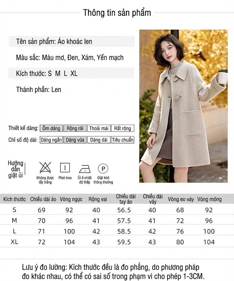 Áo Khoác Dạ Nữ Hai Mặt Dáng Rộng Cúc Sừng Phong Cách Thu Đông Màu Be, Xám, Đen chi tiết 10
