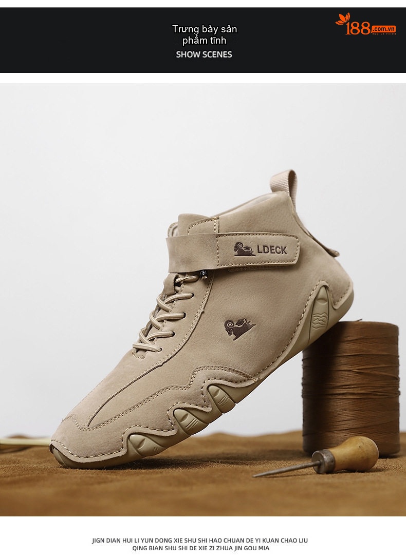 Giày Boot Martin Nam Cổ Cao Dây Buộc Da Mờ Phong Cách Thể Thao Chiều Cao Đế Khoảng 3cm Màu Be, Xám chi tiết 35