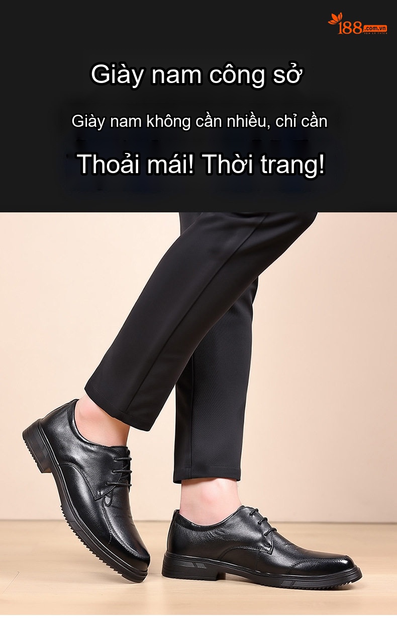 Giày Lười Nam Da Bò Đầu Tròn Chiều Cao Đế Khoảng 3cm Màu Đen chi tiết 4