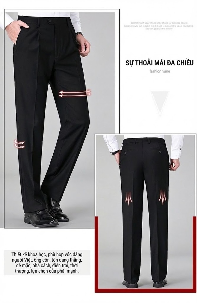 Quần Tây Nam Ống Đứng Lụa Tơ Tằm Dáng Rộng Trung Niên Màu Đen chi tiết 5