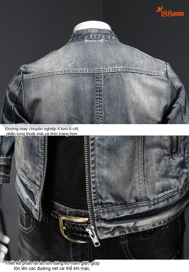 Áo Khoác Biker Nam Slim Fit Cổ Trụ Khóa Kéo Phong Cách Thời Trang chi tiết 9