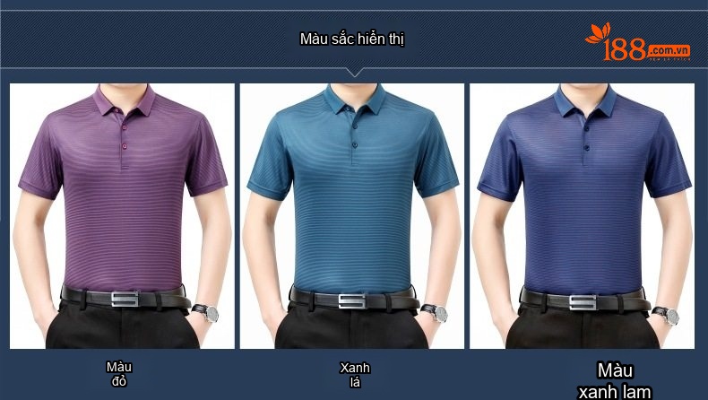 Áo Thun Polo Nam Lụa Tơ Tằm Cộc Tay Phong Cách Doanh Nhân Màu Tím, Xanh Dương, Xanh... chi tiết 4