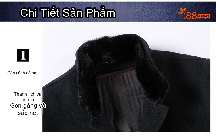 Áo Khoác Dạ Nam Trung Niên Lót Lông Vũ Có Thể Tháo Rời Cổ Lông Cừu Màu Đen chi tiết 9