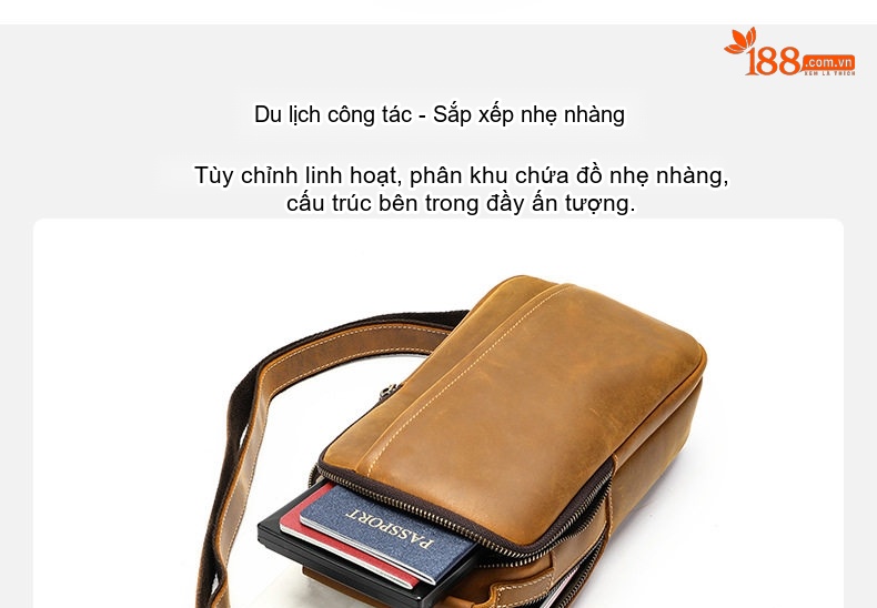 Túi Đeo Chéo Nam Da Mờ Phong Cách Retro Cao Cấp Màu Nâu chi tiết 24