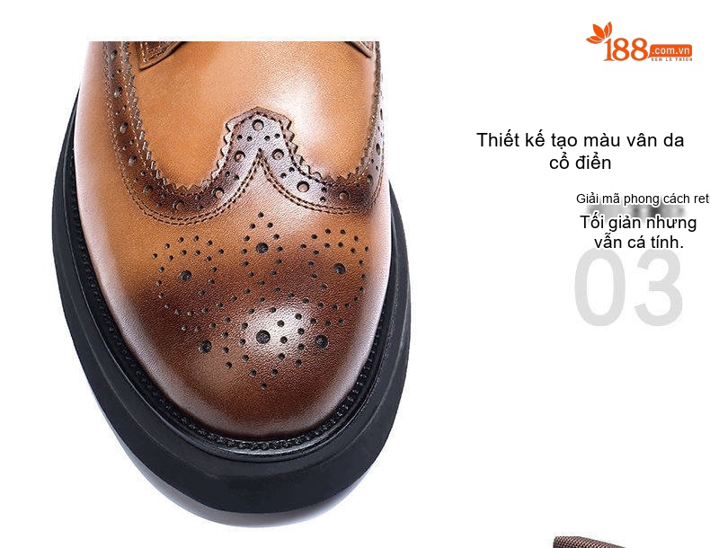 Giày Tây Buộc Dây Nam Da Bò Dáng Oxford Chiều Cao Đế Khoảng 3cm Màu Đen, Nâu chi tiết 13