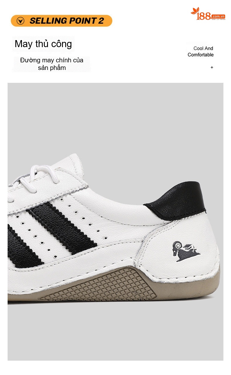 Giày Thể Thao Buộc Dây Nam Nữ Da Bóng Chiều Cao Đế Khoảng 2cm Màu Trắng, Đen chi tiết 6