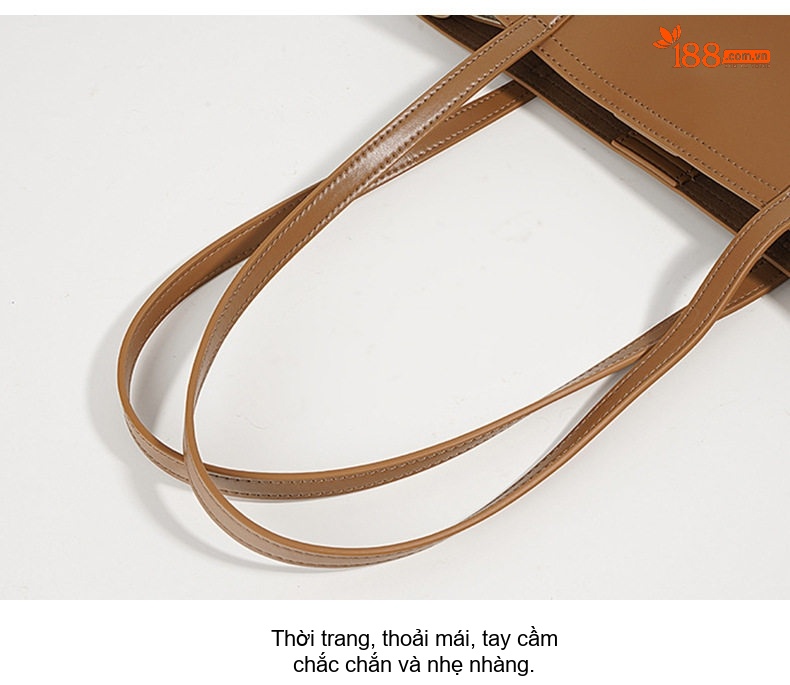 Túi Tote Nữ Da Bò Thiết Kế Nhỏ Gọn, Đựng Vừa A4, Đeo Vai Công Sở Màu Nâu, Be, Đen chi tiết 25