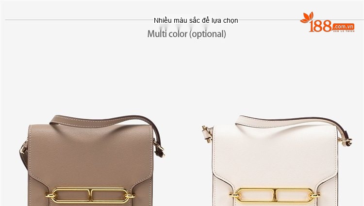 Túi Đeo Chéo Nữ Da Mờ Khóa Chữ H 19cm Phong Cách Thanh Lịch Màu Nâu chi tiết 4