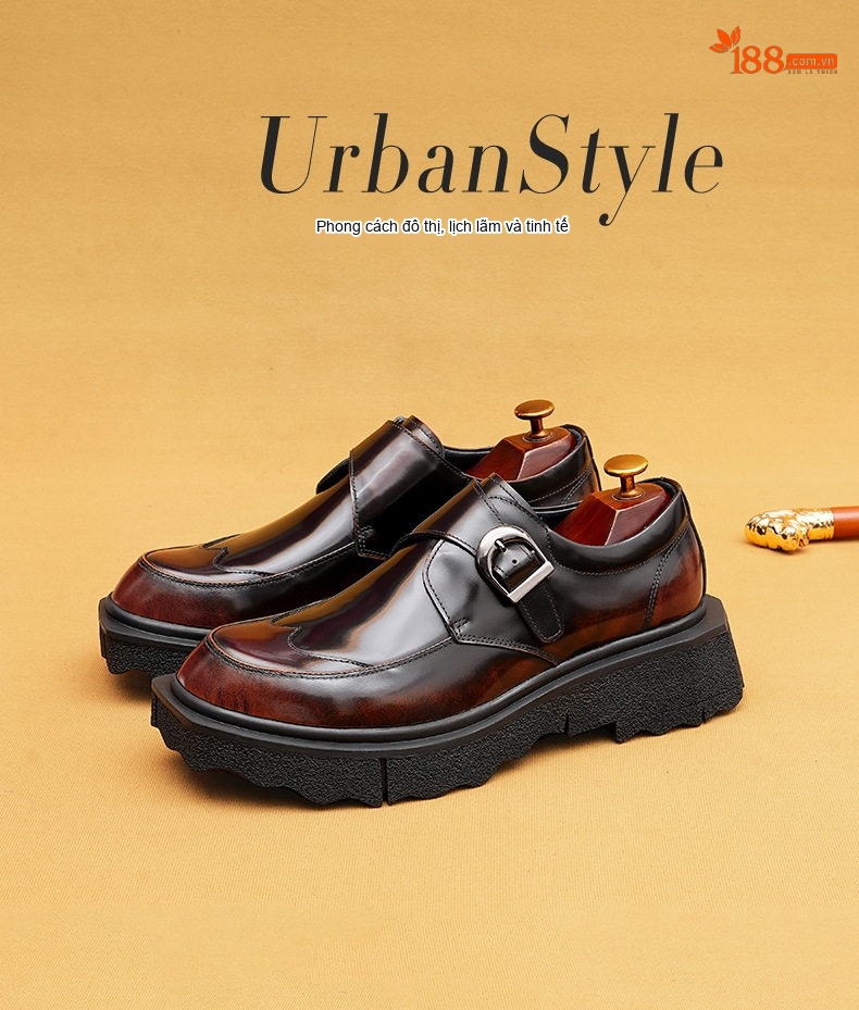 Giày Monkstrap Khóa Cài Nam Da Bò Chiều Cao Đế Khoảng 5cm Màu Đen, Nâu chi tiết 1