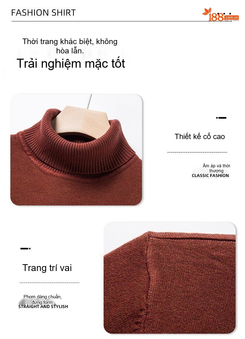 Áo Thun Dài Tay Nam Cổ Lọ Nano Lông Dệt Kim Giữ Ấm Mùa Đông Màu Xanh, Trắng, Kem, Nâu chi tiết 10