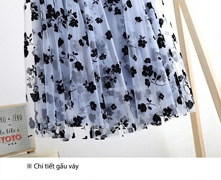 Chân Váy Lưới Nữ dáng chữ A Xòe Lớn Thêu Hoa Nhung Phong Cách Hàn Quốc Màu Nâu, Đen, Xanh chi tiết 17
