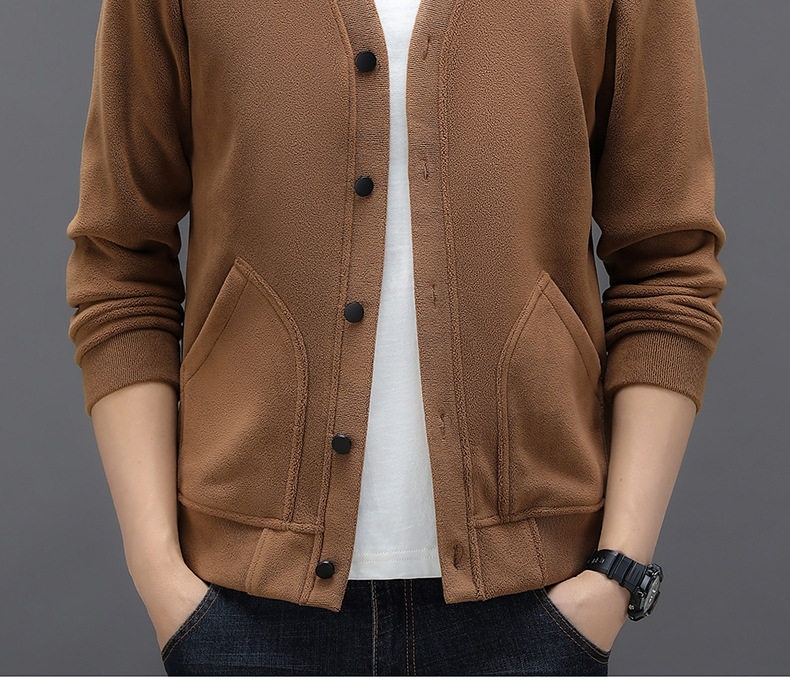 Áo Khoác Cardigan Nam Dệt Kim Lông Cừu Non Khóa Cài Túi Hộp Phong Cách Hàn Quốc Màu Xám, Nâu, Đen, Xanh... chi tiết 11