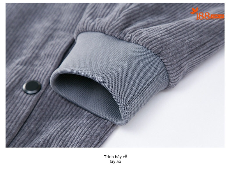 Áo Khoác Bomber Nam Vải Nhung Gân Dáng Rộng Cổ Trụ Lót Lông Màu Đen, Nâu, Xám chi tiết 25