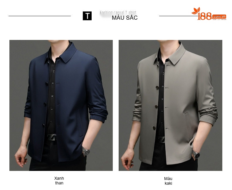 Áo Khoác Blazer Nam Cổ Bẻ Một Hàng Khuy Phong Cách Doanh Nhân Màu Xám, Xanh Navy chi tiết 7