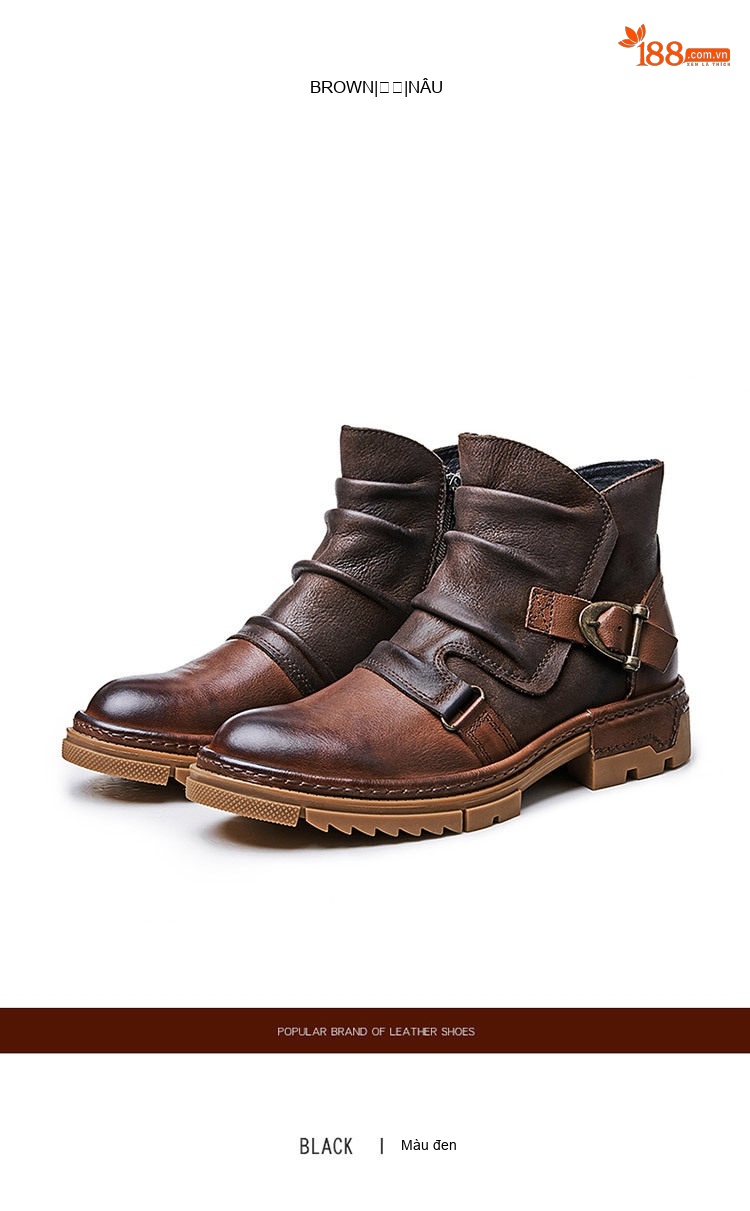 Boot Martin Nam Da Bò Cao Cổ Phong Cách Retro Anh Quốc Chiều Cao Đế Khoảng 3cm Màu Đen, Nâu chi tiết 13