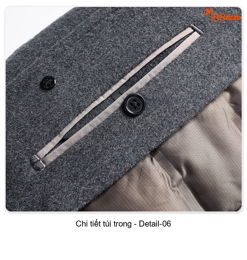 Áo Khoác Dạ Nam Lông Cổ Chồn Tháo Rời Lót Lông Vũ Màu Xám, Xanh Navy, Đen chi tiết 29
