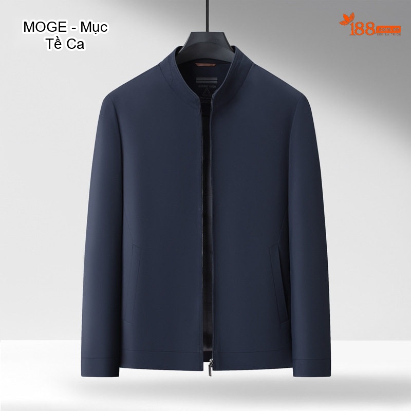 Áo Khoác Nam Mỏng Cổ Trụ Dáng Suông Phong Cách Lịch Sự Màu Xanh Navy, Kem