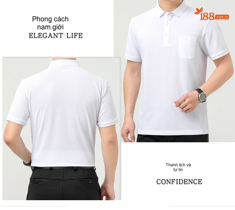 Áo Polo Nam Tay Ngắn Lụa Tằm Thượng Hạng Form Rộng Có Túi Màu Đỏ, Trắng, Xanh, Hồng... chi tiết 13