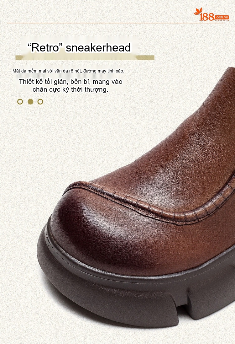 Boot Nữ Da Bò Cổ Lửng Khóa Kéo Bên Hông Chiều Cao Đế Khoảng 5cm Màu Đen, Nâu chi tiết 4