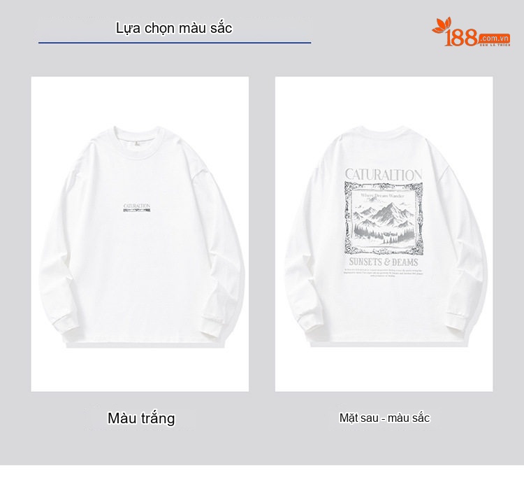 Áo Thun Tay Dài Nam Cotton Kiểu Dáng Tối Giản In Hình Phong Cảnh Màu Trắng chi tiết 5