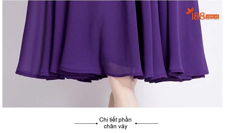 Váy Dự Tiệc Dáng Dài Nữ Tính, Tay Bồng, Xếp Ly, Phong Cách Pháp Màu Tím chi tiết 9