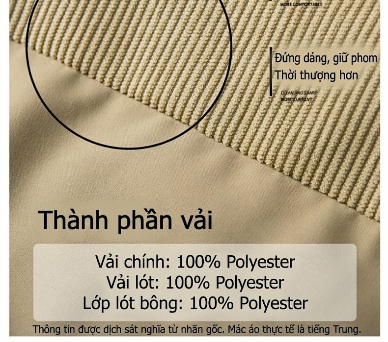 Áo Khoác Phao Nam Nữ Cotton Dáng Rộng Cổ Đứng Lót Nỉ Màu Xanh Dương, Nâu, Hồng, Xanh Lá... chi tiết 5