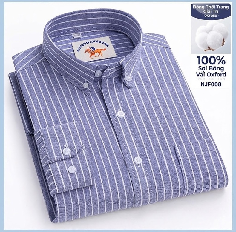 Áo Sơ Mi Nam Tay Dài Oxford Cotton Thoáng Khí Họa Tiết Kẻ Sọc Lớn Màu Xanh Dương, Đen, Trắng, Xám... chi tiết 32