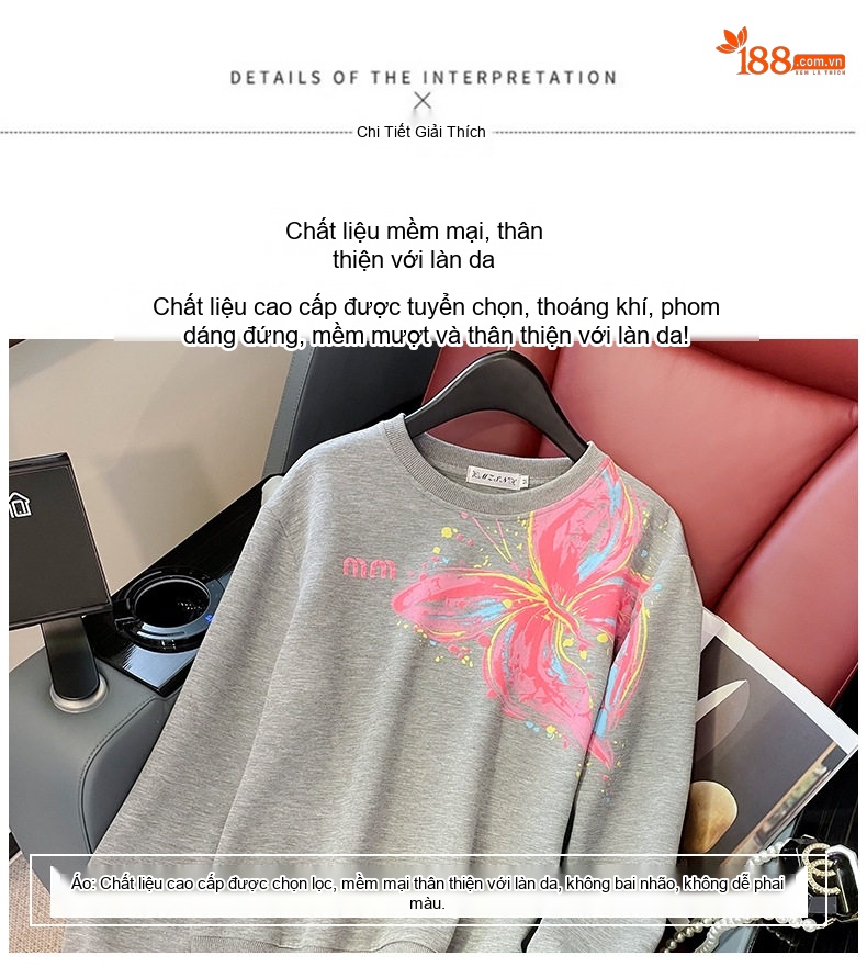 Bộ Quần Áo Nữ Thun Dài Tay In Hình Bướm Phong Cách Thể Thao chi tiết 6