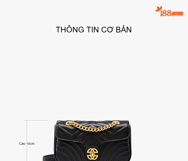 Túi Đeo Vai Nữ Da Bò Trám Tim Dây Xích Cao Cấp Màu Đen chi tiết 16