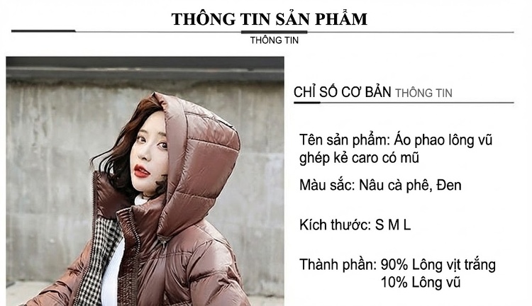 Áo Khoác Phao Nữ Ngắn Tay Dáng Hàn Quốc Thời Trang Màu Nâu, Đen chi tiết 1