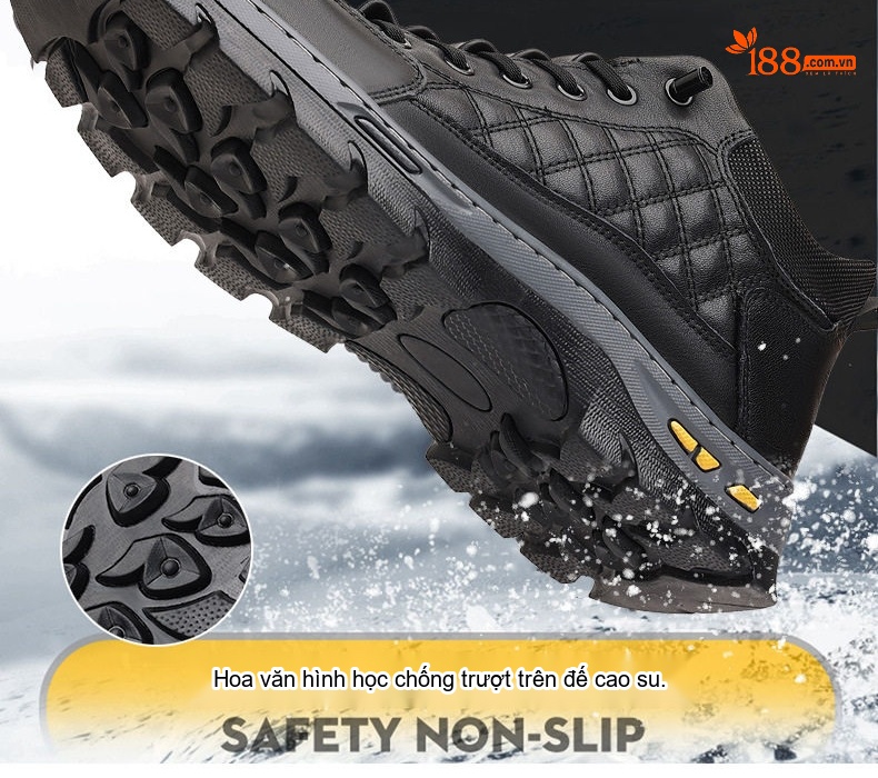 Giày Boot Nam Cao Cổ Lót Lông Cừu Giữ Ấm Chiều Cao Đế Khoảng 4cm Màu Đen chi tiết 10