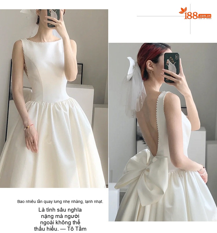 Váy Cưới Ngắn Satin Dự Tiệc Tùng Tốt Nghiệp Du Lịch Phong Cách Nữ Tính Màu Trắng chi tiết 6