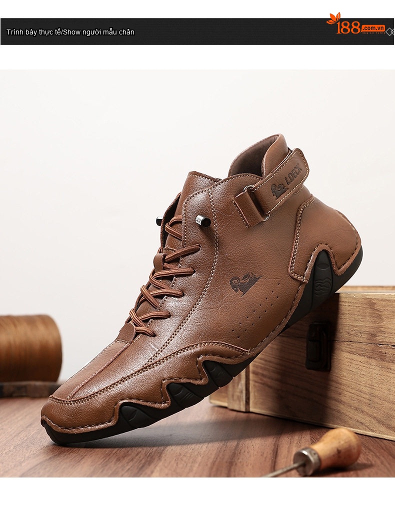Giày Boot Martin Nam Cao Cổ Da Bóng Buộc Dây Chiều Cao Đế Khoảng 3cm Màu Nâu chi tiết 27