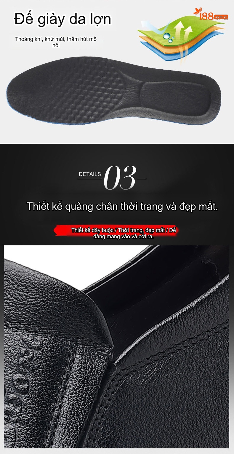 Giày Lười/Giày Tây Nam Da Bò Chiều Cao Đế Khoảng 3cm Màu Đen chi tiết 11