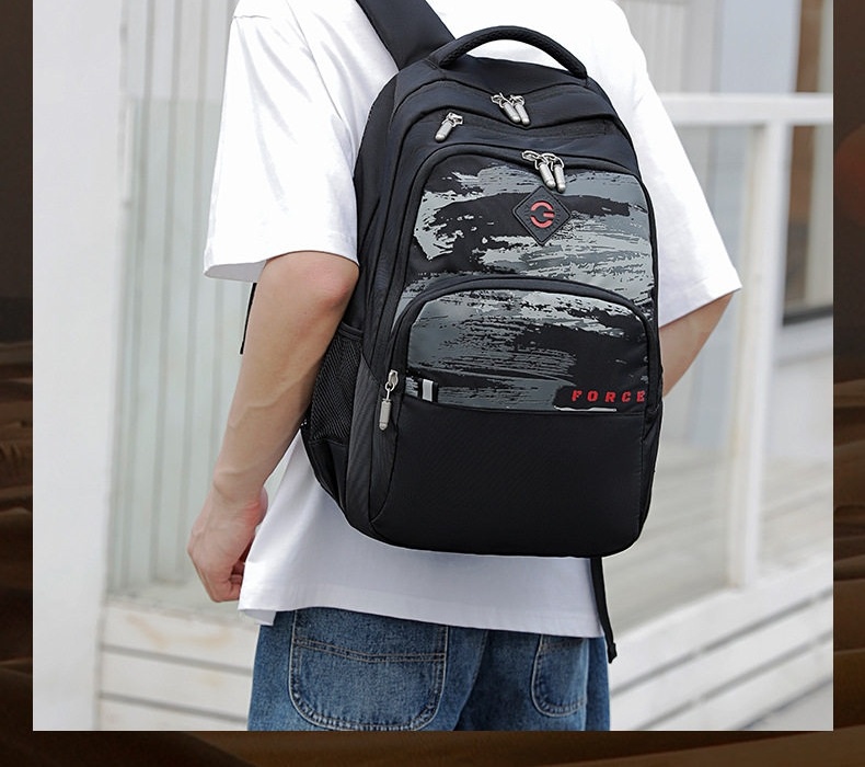 Balo Nam Cá Tính Chống Nước Cho Học Sinh Cấp 2 3, Thanh Niên, Túi Đựng Laptop Phong Cách Âu Mỹ Màu Đen chi tiết 21
