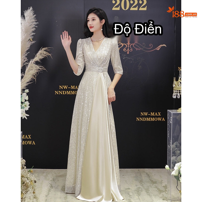 Váy Dạ Hội Nữ Dáng Dài Sang Trọng Màu Vàng Gold, Đen