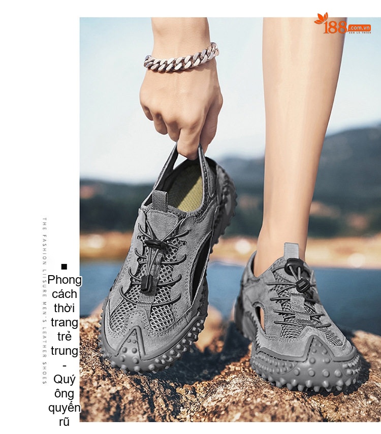 Sandal Leo Núi Nam Mũi Bít Thể Thao Thoáng Khí Chống Trượt Chiều Cao Đế Khoảng 3cm Màu Đen, Xám, Nâu chi tiết 14