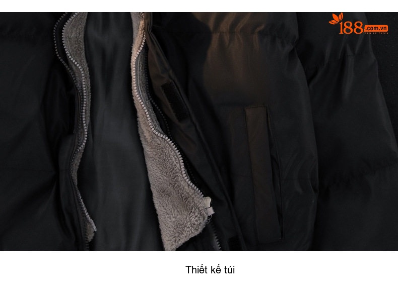 Áo Khoác Cotton Nam Dáng Rộng Giả Hai Lớp Lông Cừu Non Có Mũ Trùm Đầu Màu Kem, Đen chi tiết 22