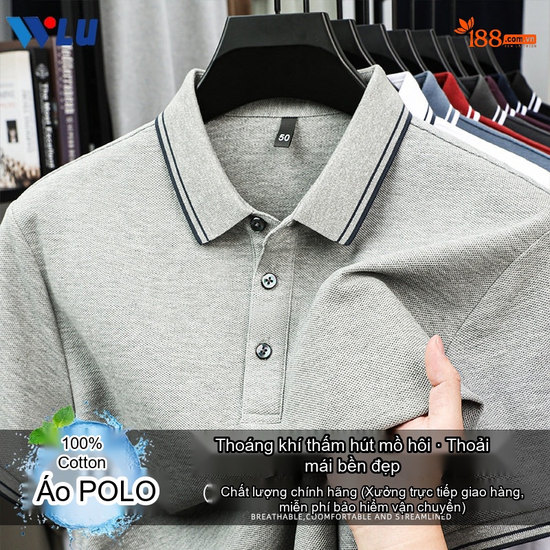 Áo Polo Nam Cổ Bẻ Cotton Mỏng Thoáng Khí Thoải Mái Màu Xám, Trắng, Đỏ