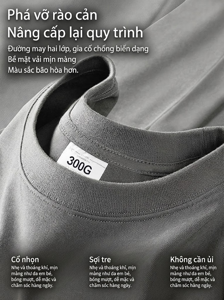 Áo Thun Tay Dài Nam Cotton 300g Cổ Tròn Màu Nâu, Xám, Trắng, Đen...