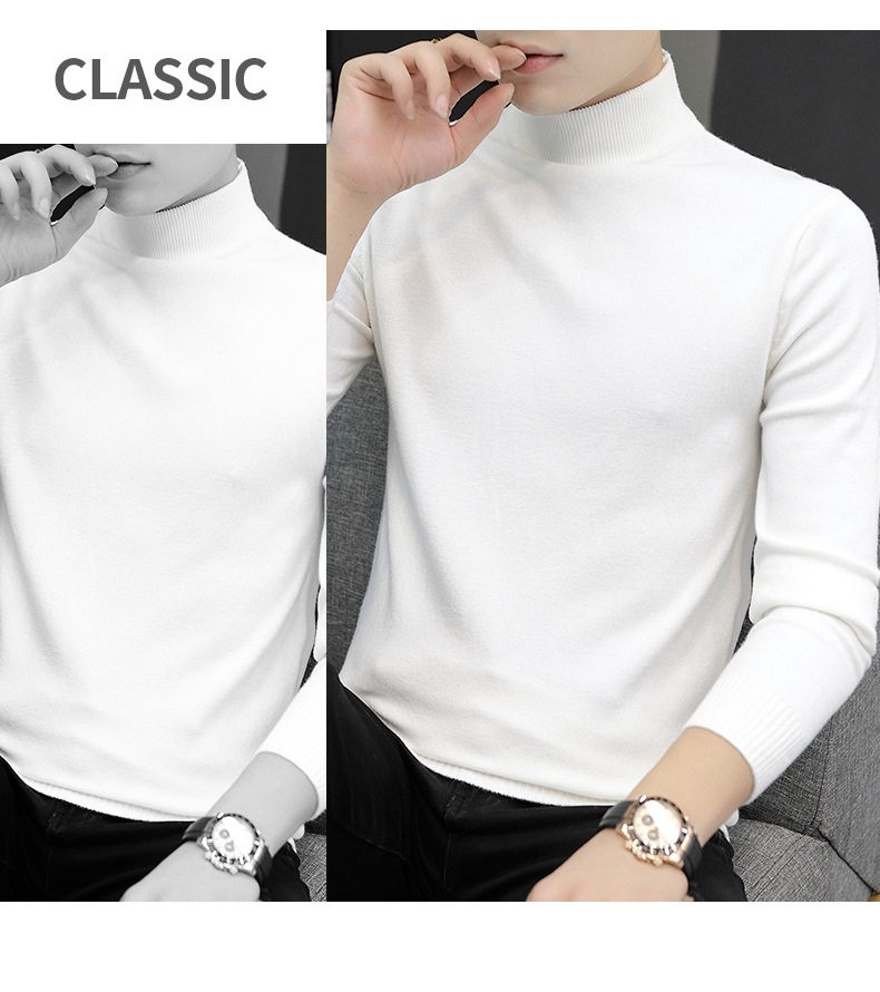 Áo Len Nam Cổ Lọ Dệt Kim Lót Lông Dày Dặn Phong Cách Hàn Quốc Màu Be, Xám, Đen, Xanh... chi tiết 9