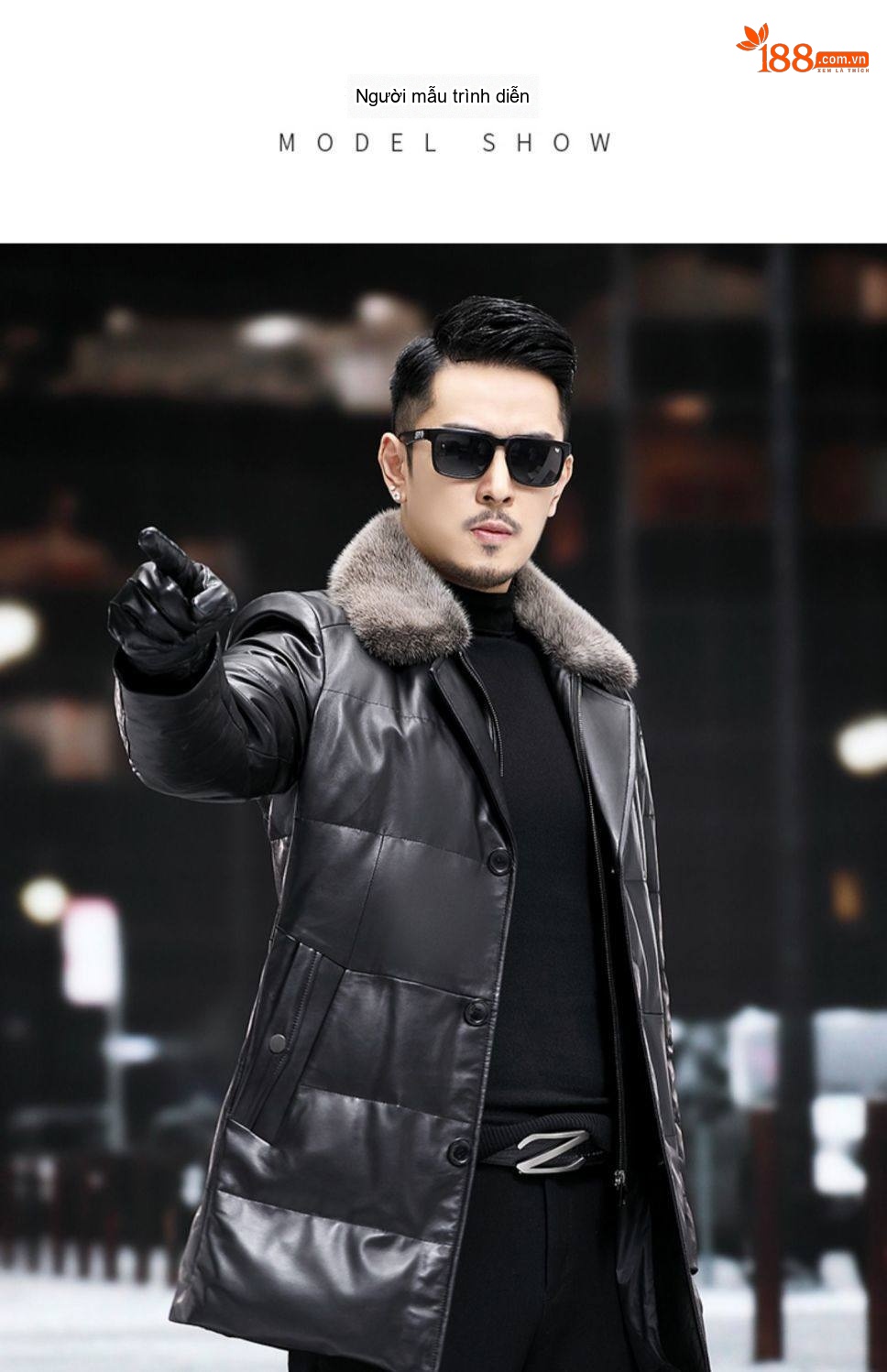 Áo Khoác Phao Da Thật Nam Dáng Dài Vừa Cổ Lông Chồn Tay Dài Lót Lông Dày Dặn Màu Đen chi tiết 2