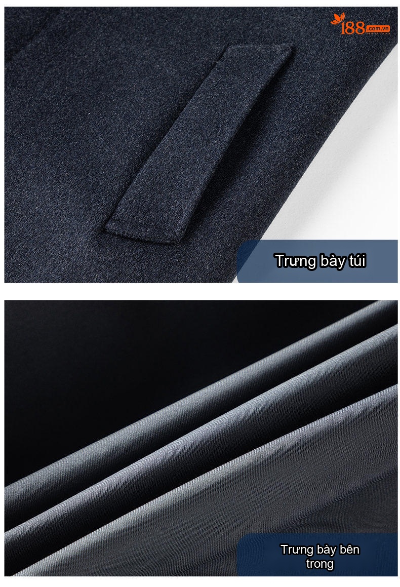 Áo Khoác Dạ Nam Trung Dài Woolen Phong Cách Business Casual Màu Xám Đậm chi tiết 17