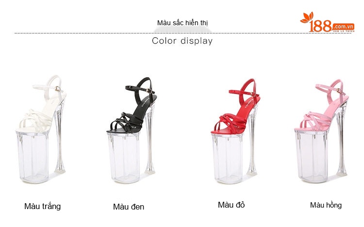 Giày Sandal Cao Gót Nữ Quai Ngang Đế Phát Sáng Gót Cao 26cm Cho Bar, Club, Biểu Diễn Màu Đen, Đỏ, Trắng chi tiết 2