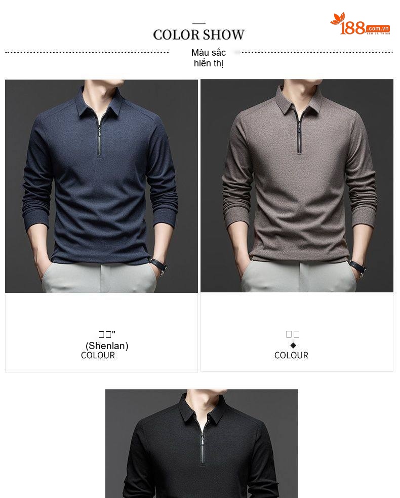 Áo Polo Nam Dài Tay Khóa Kéo Chất Liệu Cotton, Lụa Tằm, Len Lông Cừu Phong Cách Tối Giản Màu Xanh Navy, Nâu, Xám, Đen... chi tiết 9