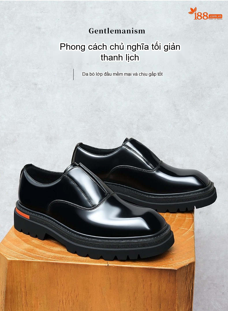 Giày Lười Nam Da Bóng Đế Dày Chiều Cao Đế Khoảng 4cm Màu Đen, Nâu chi tiết 1